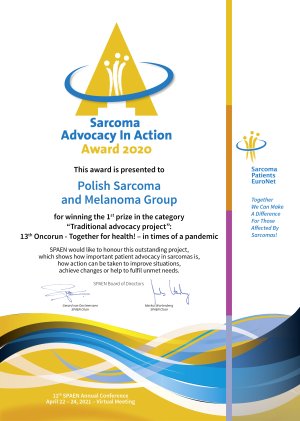 SPAEN 2021 Advocay Award 2020 RZ Polish Sarcoma and Melanoma Group